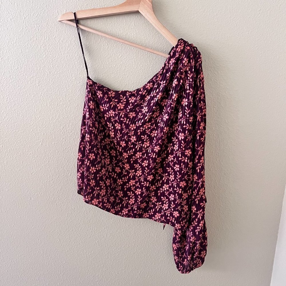 Ulla Johnson Enid Pink Cotton Silk Blend Floral One Shoulder Blouse US 0 - Picture 6 of 6